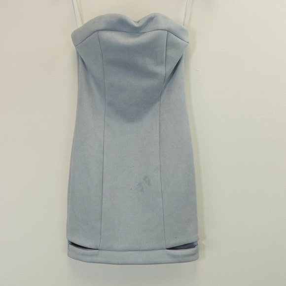 B x RUNAWAY Dress Baby Blue Bodycon Mini XS Sleeveless Stretch Sweetheart Fitted - Picture 3 of 12